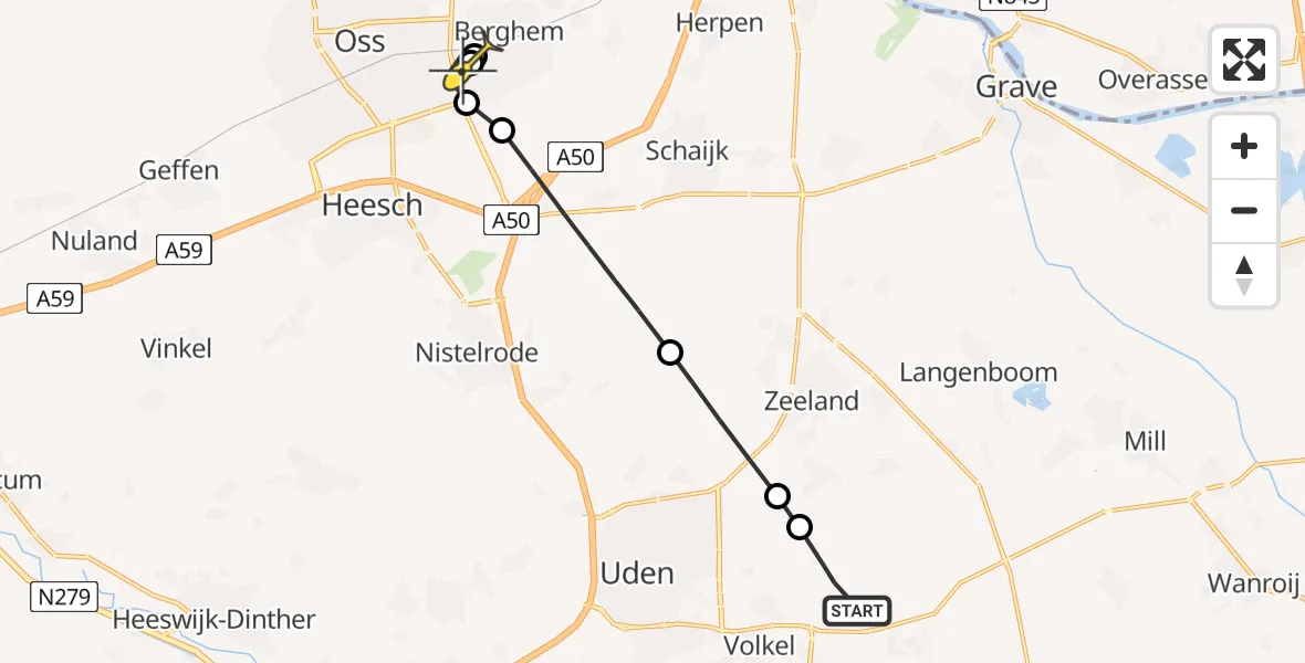 Routekaart van de vlucht: Lifeliner 3 naar Oss, Zeelandsedijk