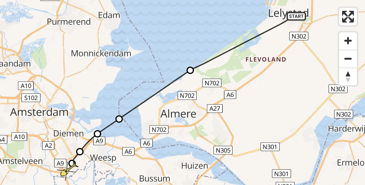 Routekaart van de vlucht: Lifeliner 1 naar Academisch Medisch Centrum (AMC), Schoener 40