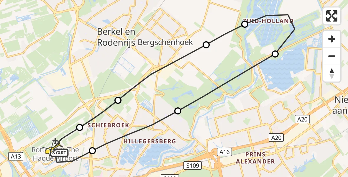 Routekaart van de vlucht: Lifeliner 2 naar Rotterdam The Hague Airport, Van der Duijn van Maasdamweg