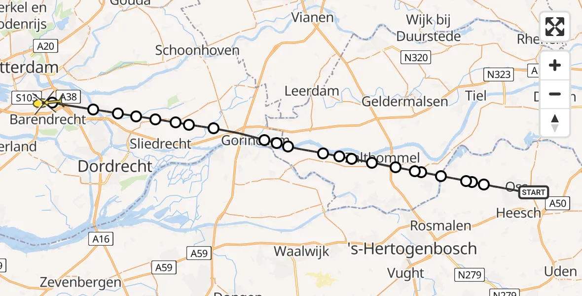 Routekaart van de vlucht: Lifeliner 3 naar Rotterdam, Industrielaan
