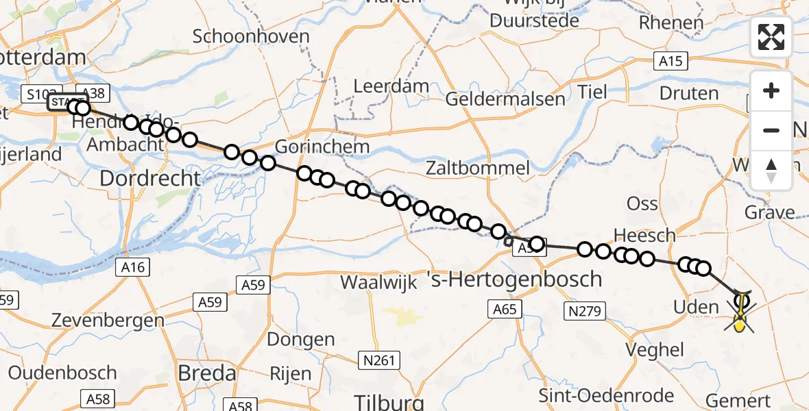 Routekaart van de vlucht: Lifeliner 3 naar Vliegbasis Volkel, Escudostraat