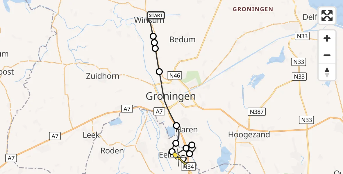 Routekaart van de vlucht: Lifeliner 4 naar Groningen Airport Eelde, Schilligeham