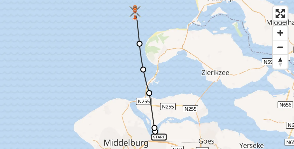 Vluchtroute Kustwachthelikopter Vliegveld Midden-Zeeland - , 03 juni 2025, 18:05