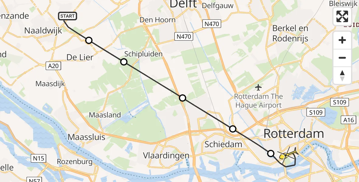 Routekaart van de vlucht: Lifeliner 1 naar Erasmus MC, Jupiter