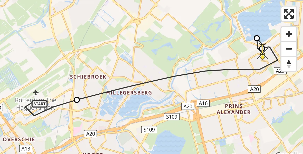 Routekaart van de vlucht: Lifeliner 2 naar Rotterdam, Van der Duijn van Maasdamweg
