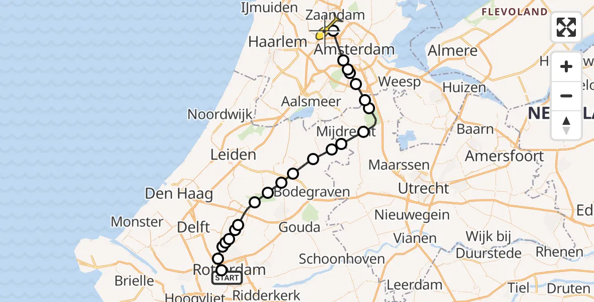 Routekaart van de vlucht: Lifeliner 1 naar Amsterdam Heliport, Mathenesserlaan