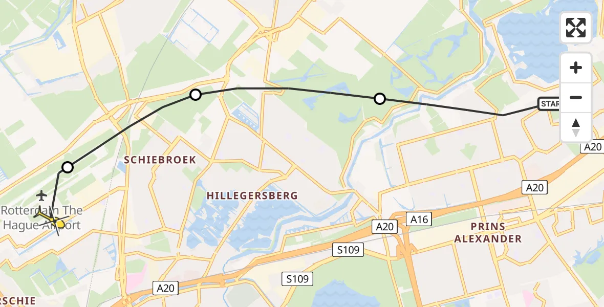 Routekaart van de vlucht: Lifeliner 2 naar Rotterdam The Hague Airport, Lavendelheide