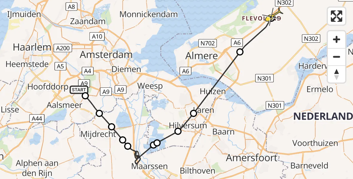 Routekaart van de vlucht: Politiehelikopter naar Lelystad, Oosteinderweg