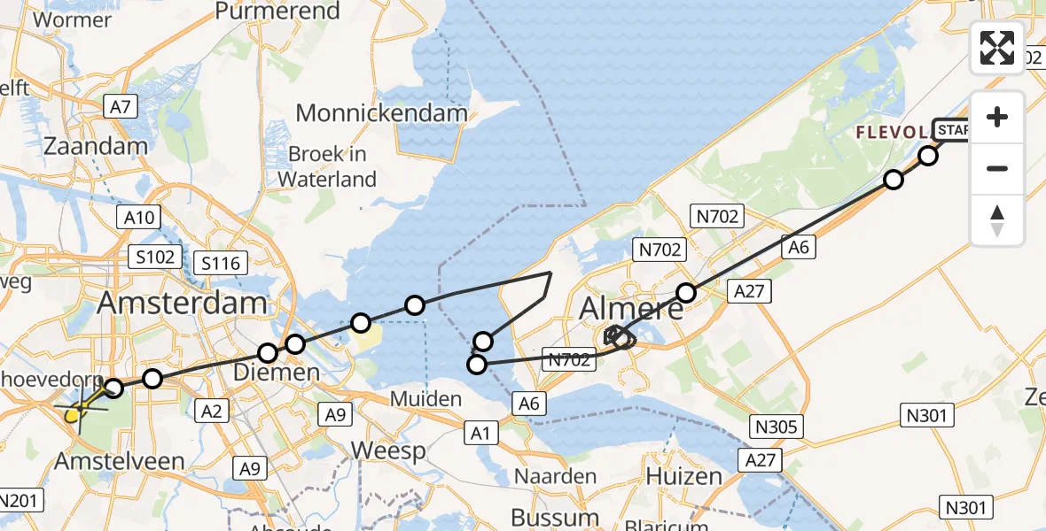 Routekaart van de vlucht: Politieheli naar Amsterdam, Knardijk