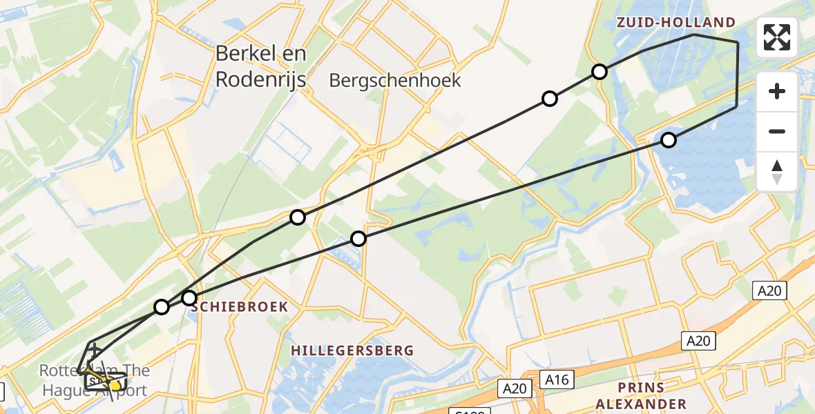 Routekaart van de vlucht: Lifeliner 2 naar Rotterdam The Hague Airport, Bovendijk