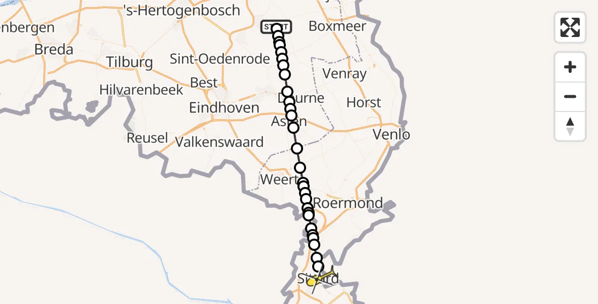 Routekaart van de vlucht: Lifeliner 3 naar Sittard, Vogelstraat
