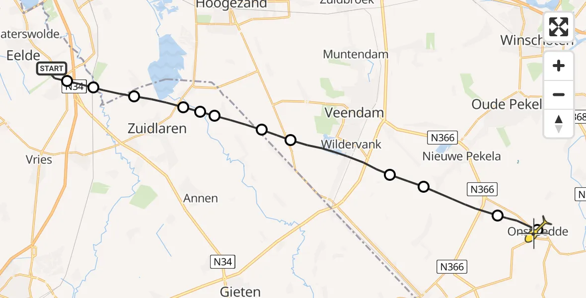 Routekaart van de vlucht: Lifeliner 4 naar Onstwedde, Groningerstraat