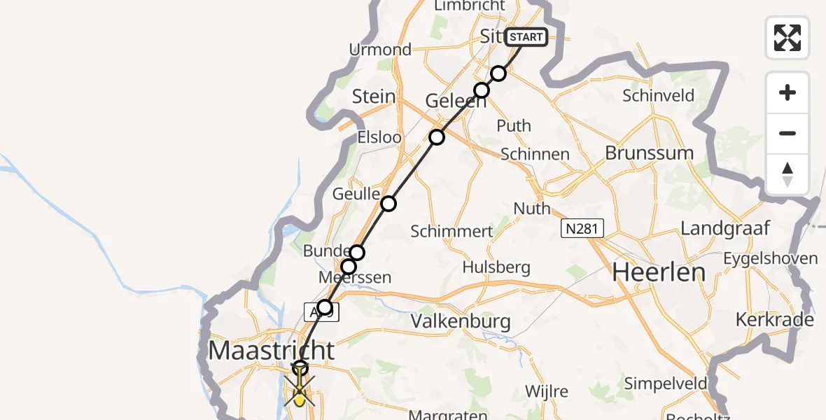 Routekaart van de vlucht: Lifeliner 3 naar Maastricht UMC+, Ross van Lenneplaan