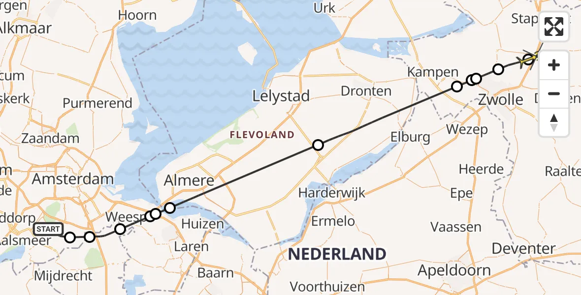 Routekaart van de vlucht: Politiehelikopter naar Zwolle, Nesserlaan