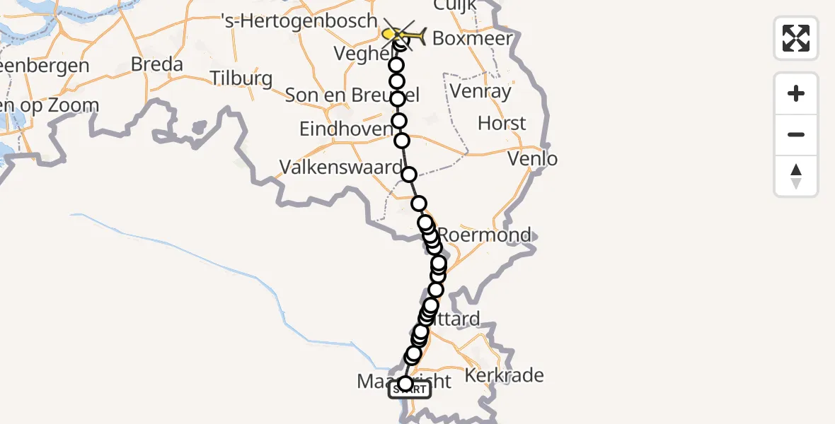 Routekaart van de vlucht: Lifeliner 3 naar Vliegbasis Volkel, Lage Weerd