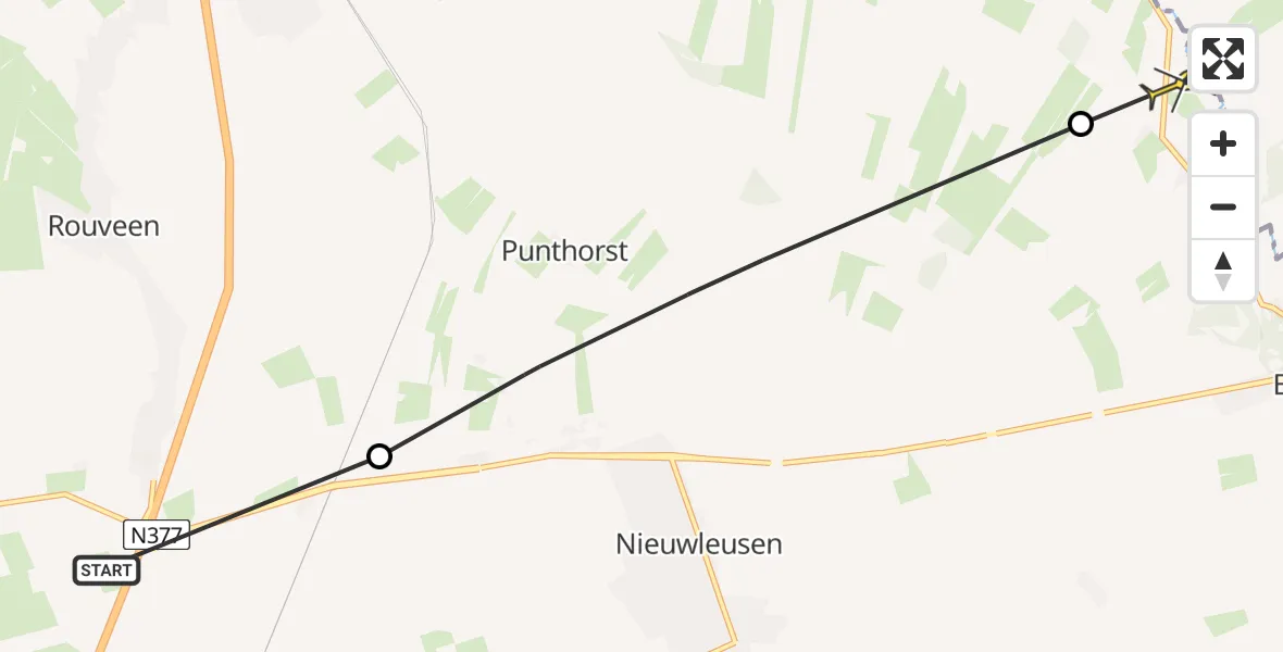 Routekaart van de vlucht: Politieheli naar Balkbrug, Leidijk