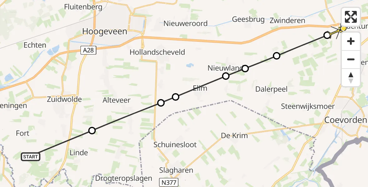 Routekaart van de vlucht: Politieheli naar Wachtum, Meeuwenweg