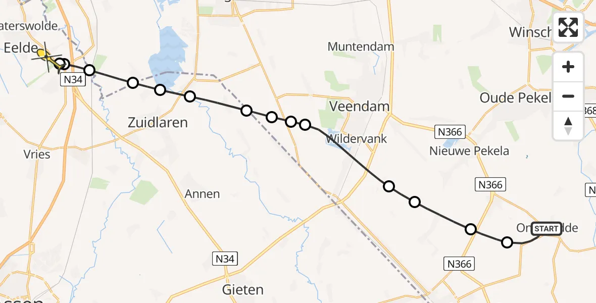Routekaart van de vlucht: Lifeliner 4 naar Groningen Airport Eelde, Hardingstraat