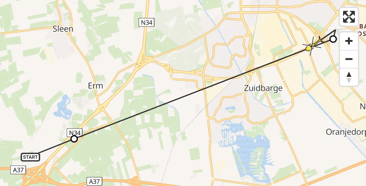 Routekaart van de vlucht: Politiehelikopter naar Emmen, Rondweg