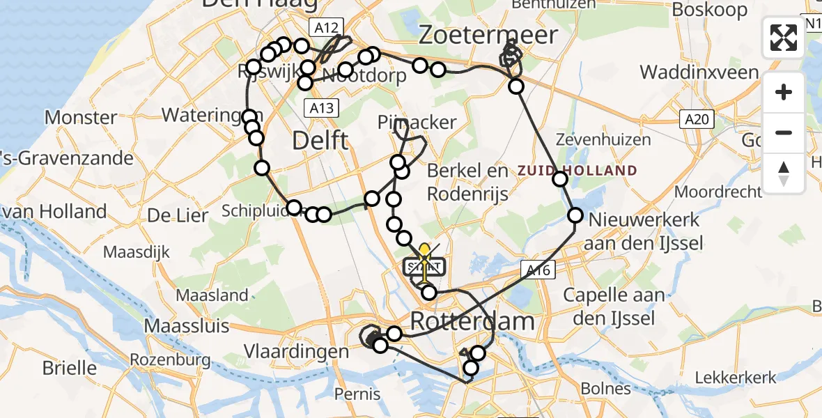 Vluchtroute Politiehelikopter van Rotterdam The Hague Airport naar Rotterdam The Hague Airport