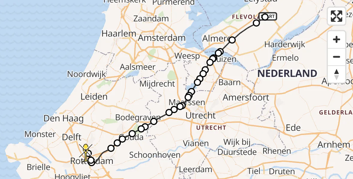 Routekaart van de vlucht: Traumaheli naar Rotterdam The Hague Airport, Flamingoweg