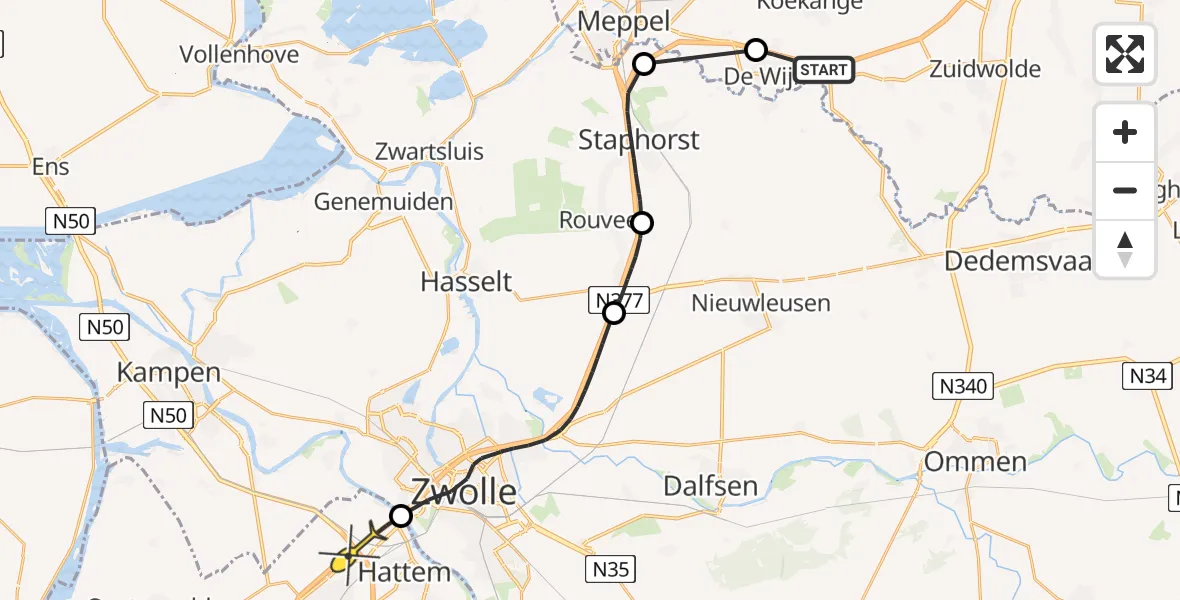 Routekaart van de vlucht: Politiehelikopter naar Hattem, Noordwiekerpad