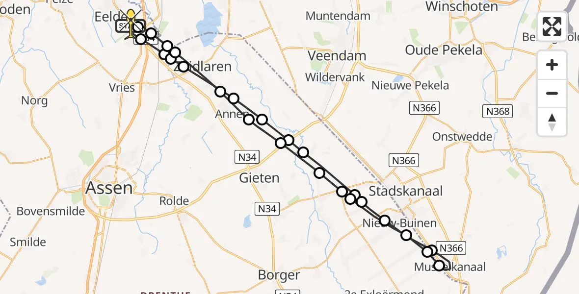 Routekaart van de vlucht: Lifeliner 4 naar Groningen Airport Eelde, Vissersweg