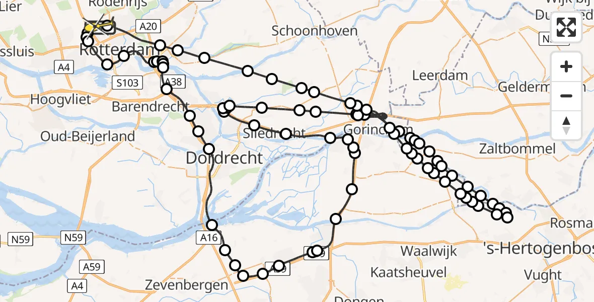 Routekaart van de vlucht: Politieheli naar Rotterdam The Hague Airport, Brandenburgbaan
