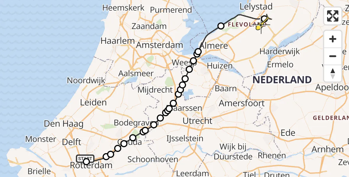 Routekaart van de vlucht: Traumahelikopter naar Lelystad Airport, Brandenburgbaan