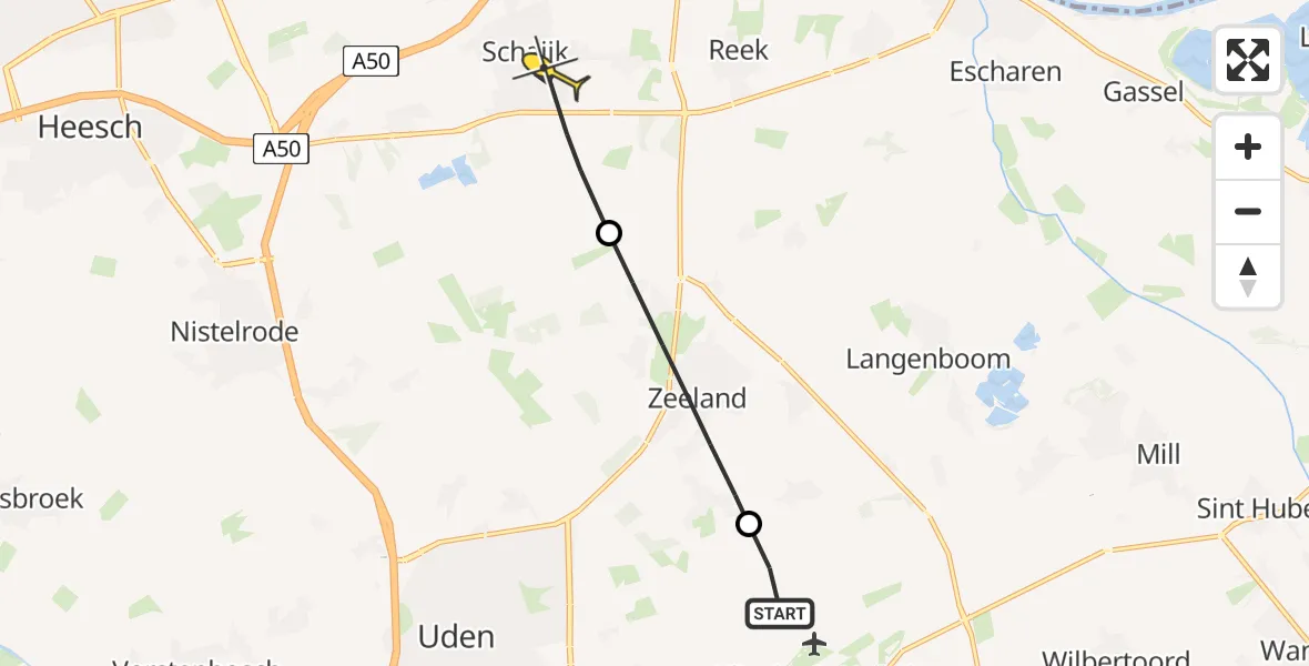 Routekaart van de vlucht: Lifeliner 3 naar Schaijk, Bovenste Trent