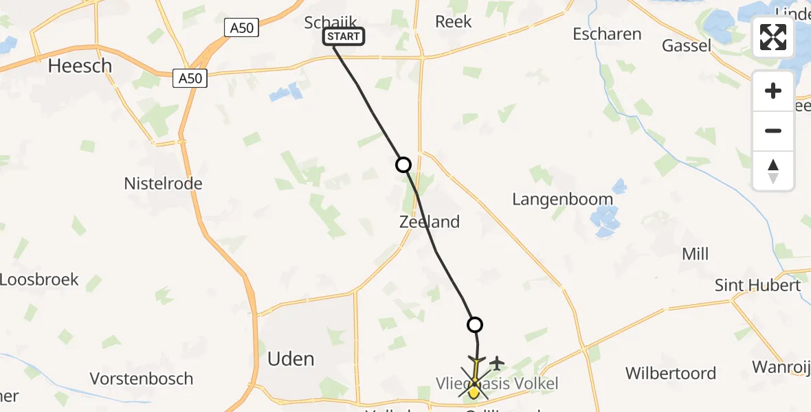 Routekaart van de vlucht: Lifeliner 3 naar Vliegbasis Volkel, Zeelandsedreef