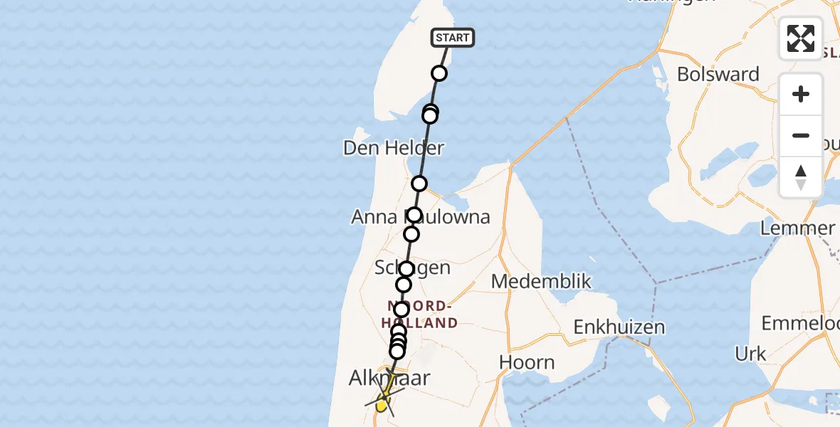 Routekaart van de vlucht: Ambulanceheli naar Alkmaar, Stuifweg