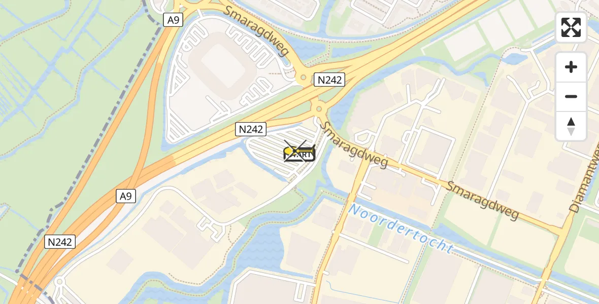 Routekaart van de vlucht: Ambulanceheli naar Alkmaar, Parelweg