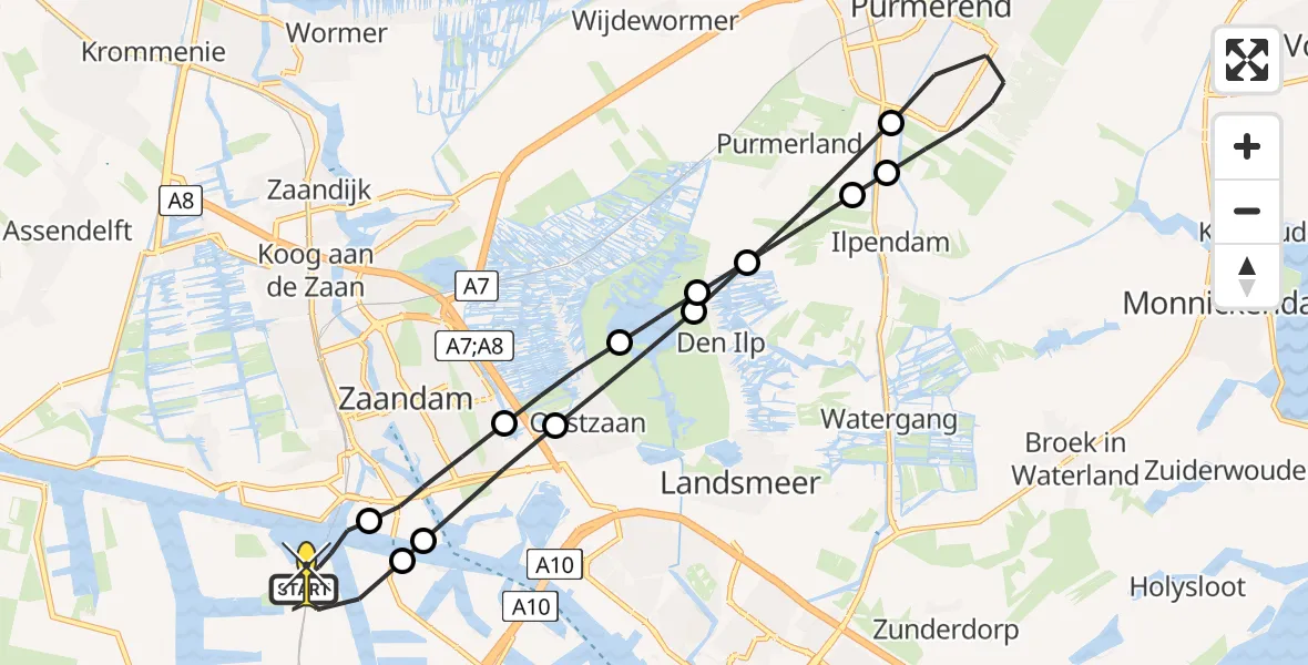 Routekaart van de vlucht: Lifeliner 1 naar Amsterdam Heliport, Kajuitpad