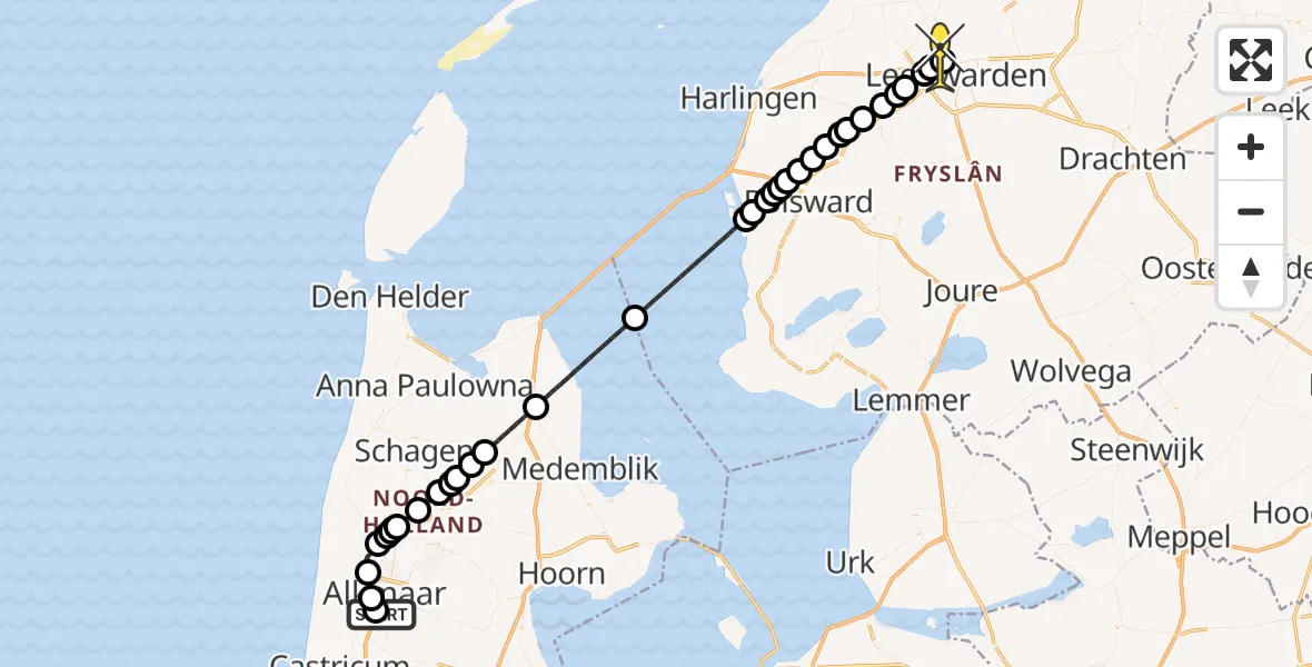 Routekaart van de vlucht: Ambulanceheli naar Vliegbasis Leeuwarden, Kennemerstraatweg