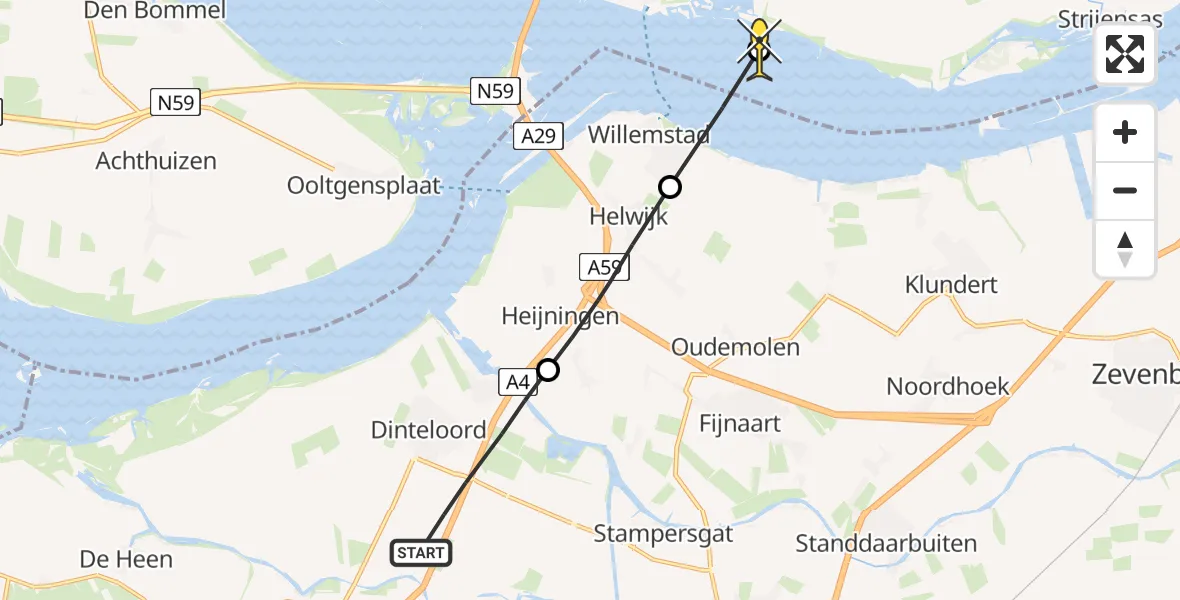 Routekaart van de vlucht: Politiehelikopter naar Numansdorp, Molenweg
