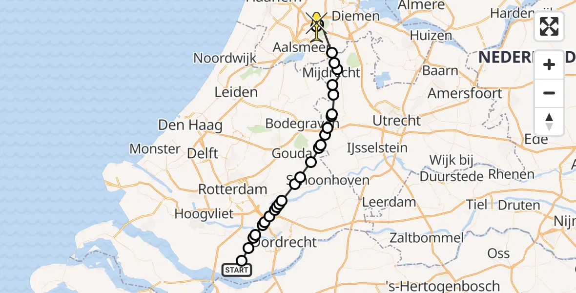 Routekaart van de vlucht: Politieheli naar Schiphol, Boomdijk