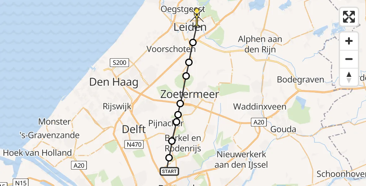 Routekaart van de vlucht: Lifeliner 2 naar Leiden, Oude Bovendijk