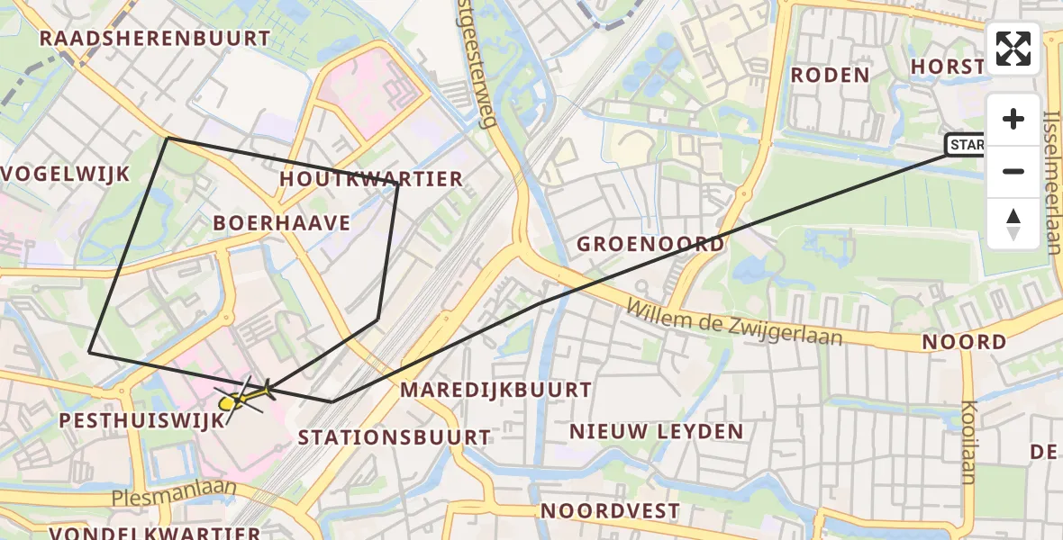 Routekaart van de vlucht: Lifeliner 2 naar Leiden, Maredijk