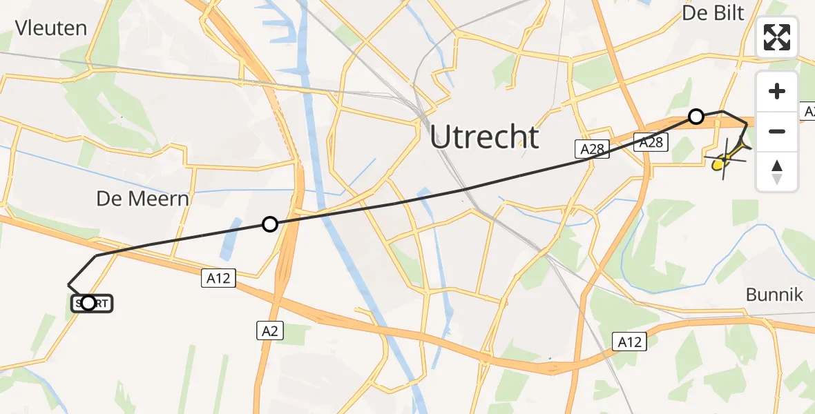 Routekaart van de vlucht: Lifeliner 1 naar Universitair Medisch Centrum Utrecht, Reijerscop