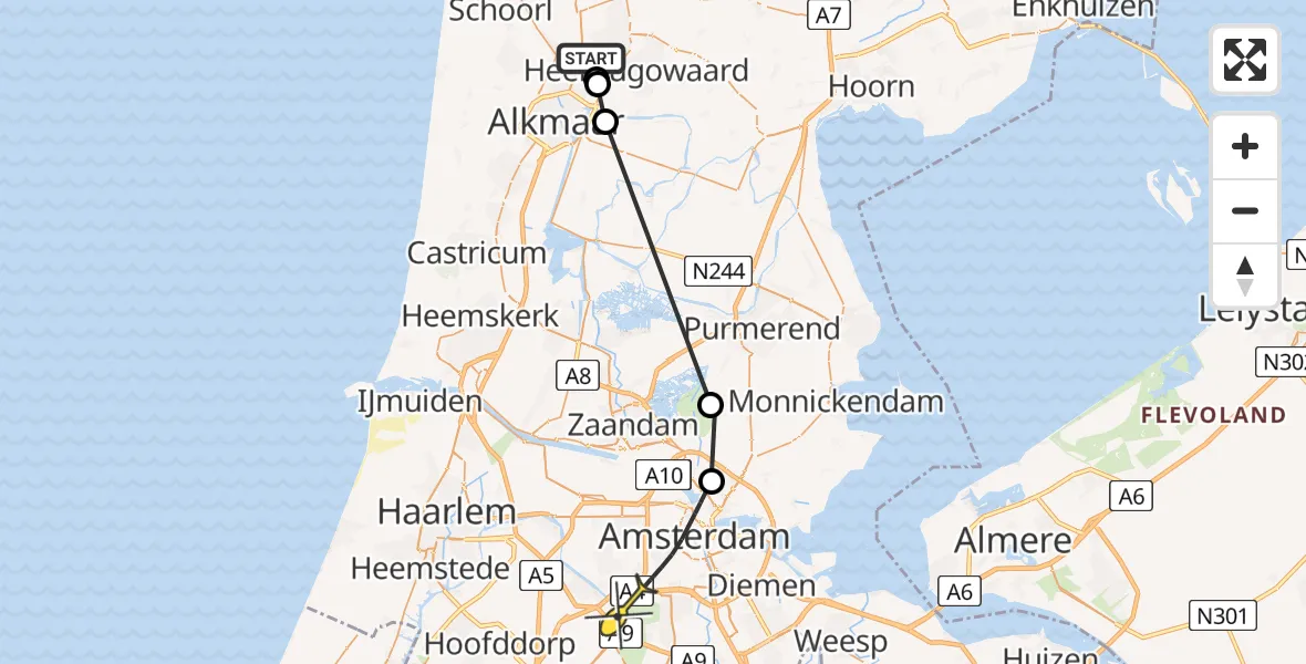 Routekaart van de vlucht: Politiehelikopter naar Amsterdam, Magnolialaan
