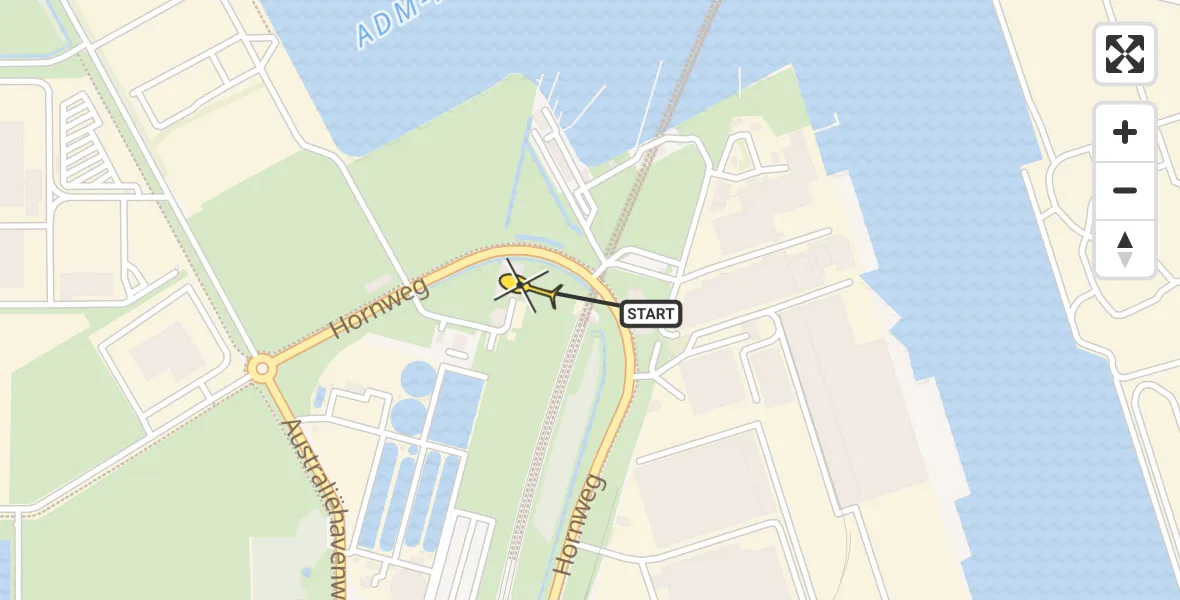 Routekaart van de vlucht: Lifeliner 1 naar Amsterdam Heliport, Hornweg