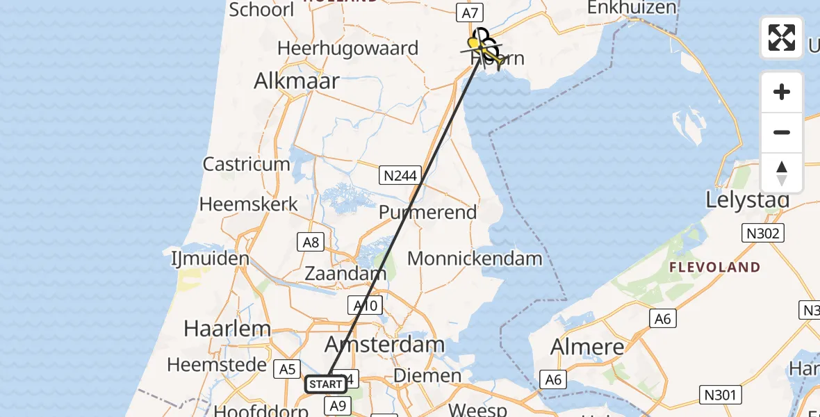 Routekaart van de vlucht: Politieheli naar Hoorn, Westmallepad