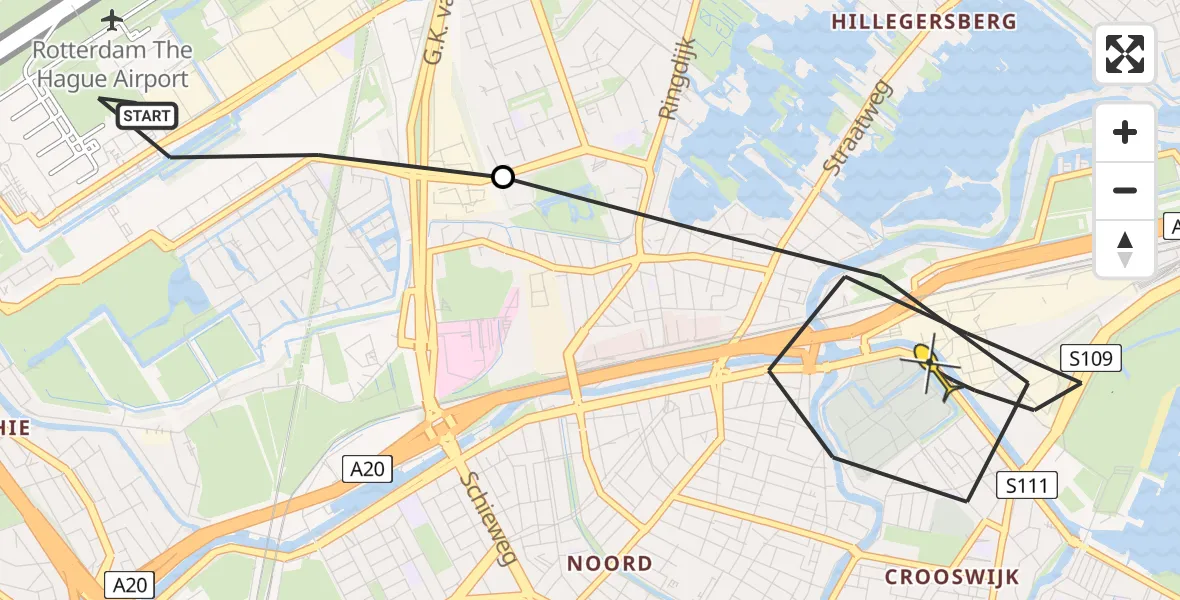 Routekaart van de vlucht: Lifeliner 2 naar Rotterdam, Van der Duijn van Maasdamweg