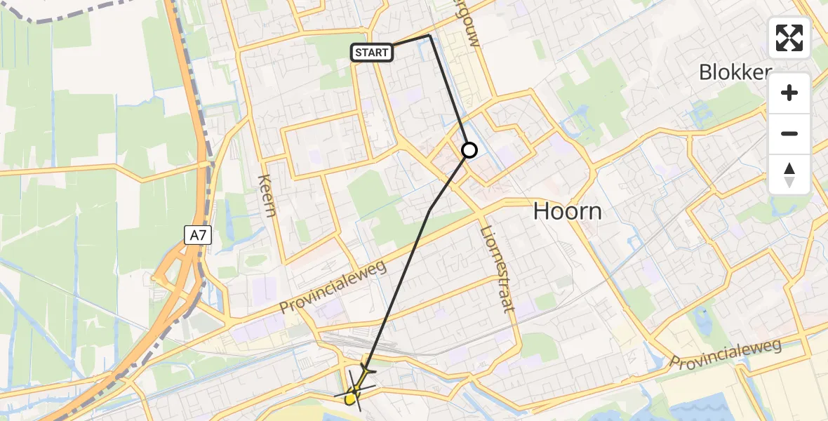 Routekaart van de vlucht: Politieheli naar Hoorn, Brik