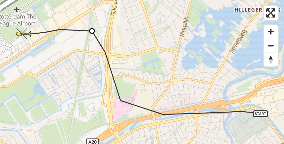 Routekaart van de vlucht: Lifeliner 2 naar Rotterdam The Hague Airport, Noorderkanaalweg