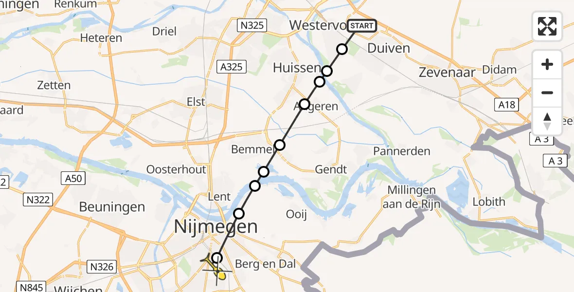 Routekaart van de vlucht: Lifeliner 3 naar Radboud Universitair Medisch Centrum, Parallelweg