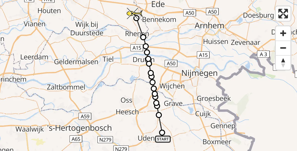 Routekaart van de vlucht: Lifeliner 3 naar Veenendaal, Millsebaan