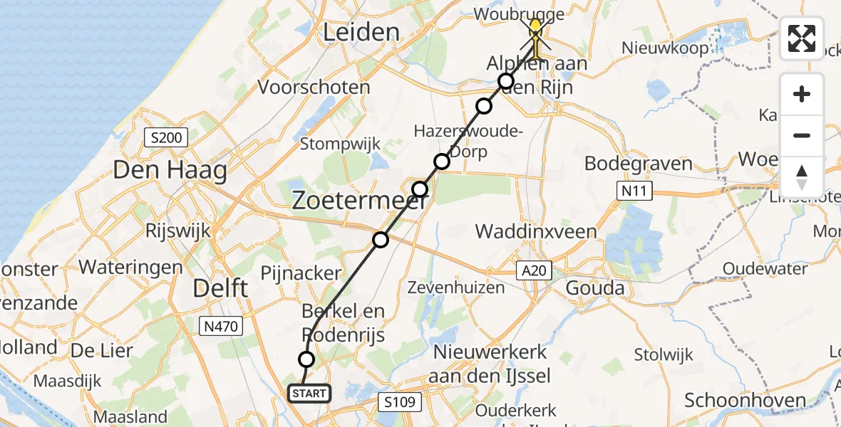 Routekaart van de vlucht: Lifeliner 2 naar Alphen aan den Rijn, A16 Rotterdam