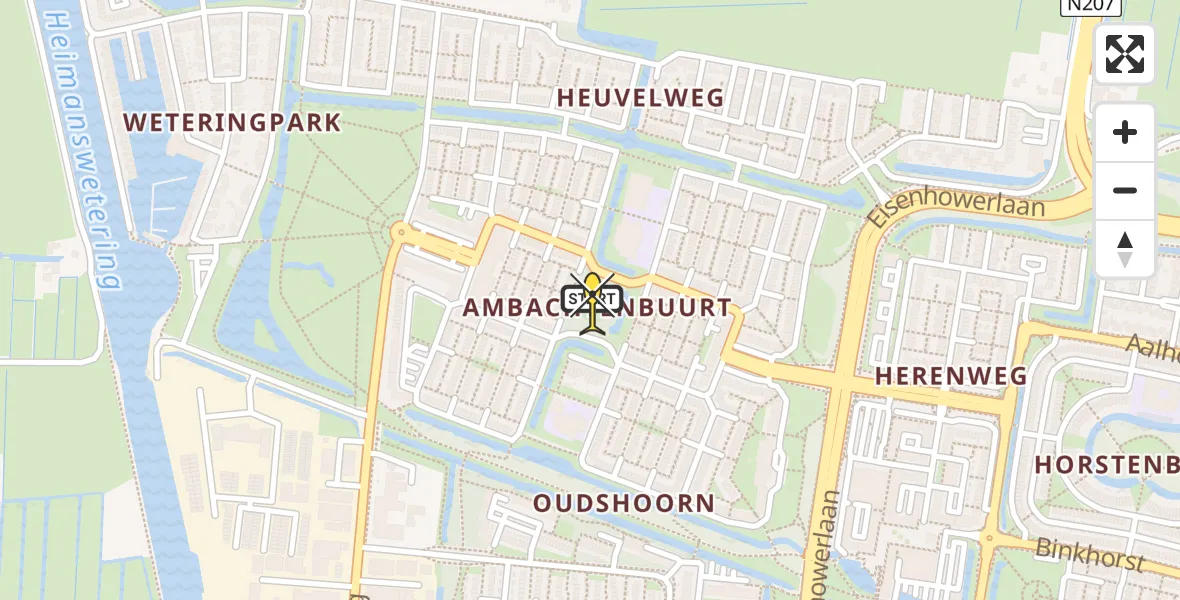 Routekaart van de vlucht: Lifeliner 2 naar Alphen aan den Rijn, Ambachtenbuurt